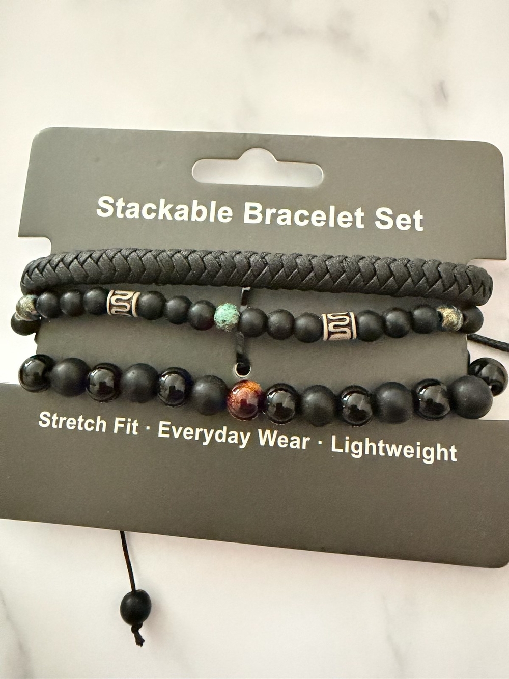 Stackable Black Beaded Bracelet Set